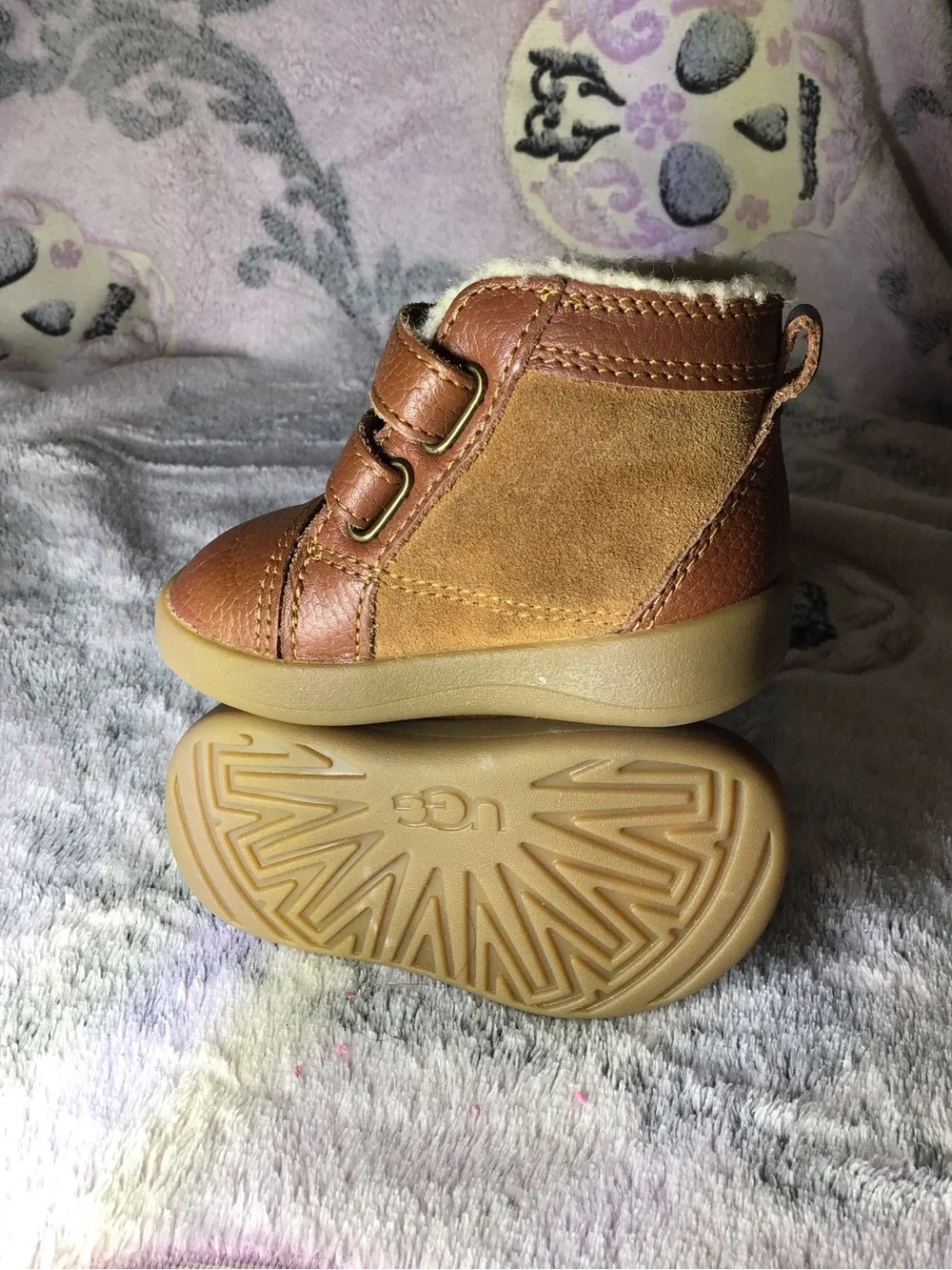 UGG Toddler Brown Faux-Fur Lined Hook-and-Loop Boots